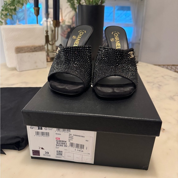 CHANEL Black Heeled Mules with Gold Accents - Picture 6 of 6